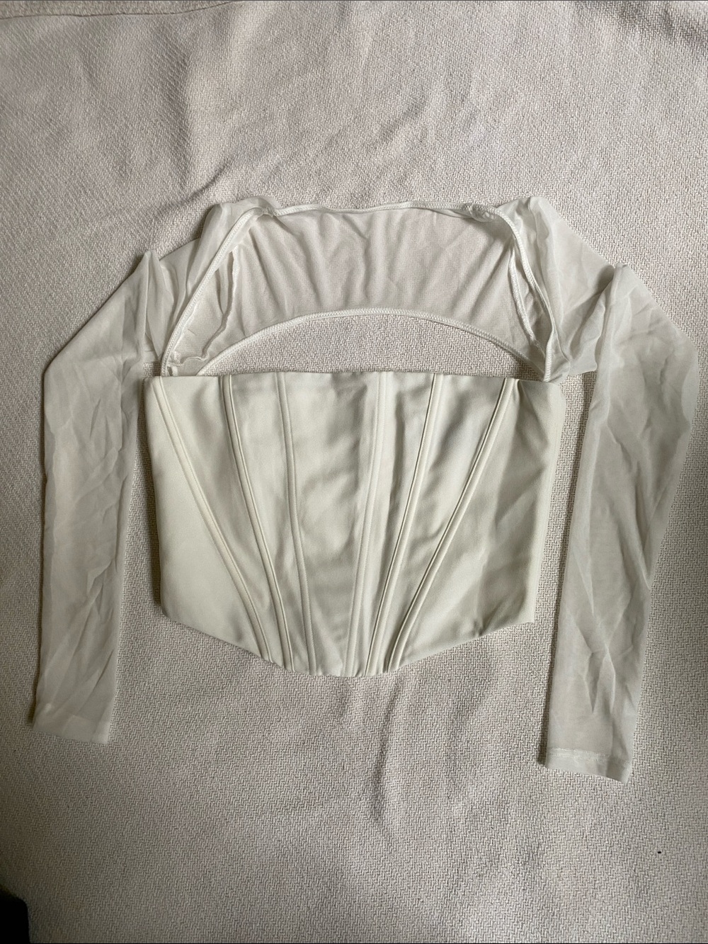 White Fox Boutique Cream Corset Top with Sheer Long Sleeves
